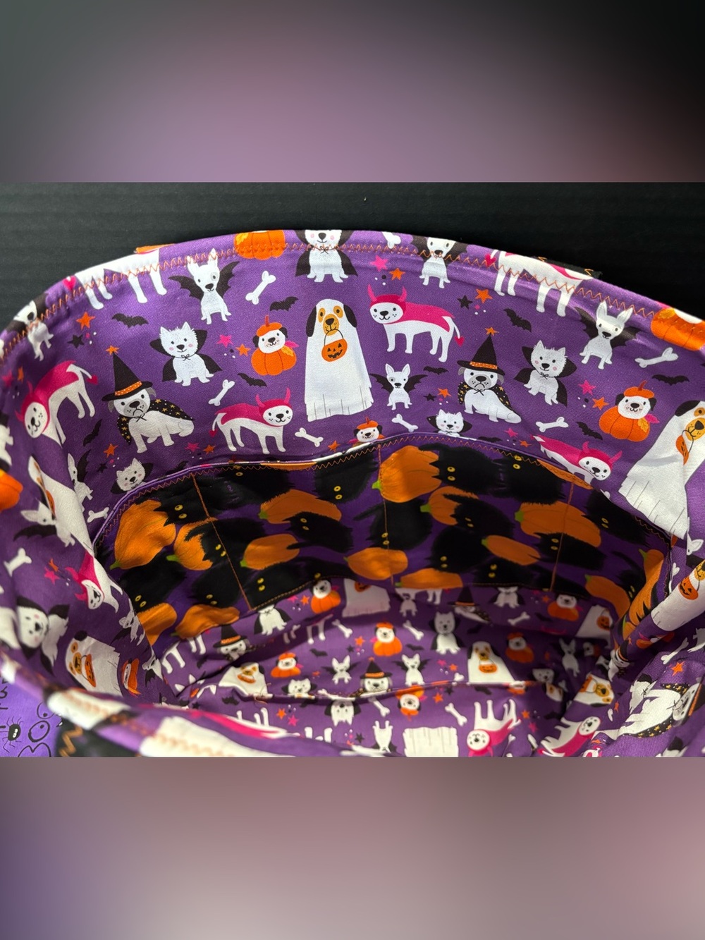 Halloween Scray Cat & Pumpkin Quilted Tote Bag & Phone Pouch W/Pumpkin Bracelets - Picture 3 of 8